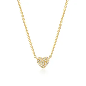 14k Yellow Gold Small Heart Pave Necklace