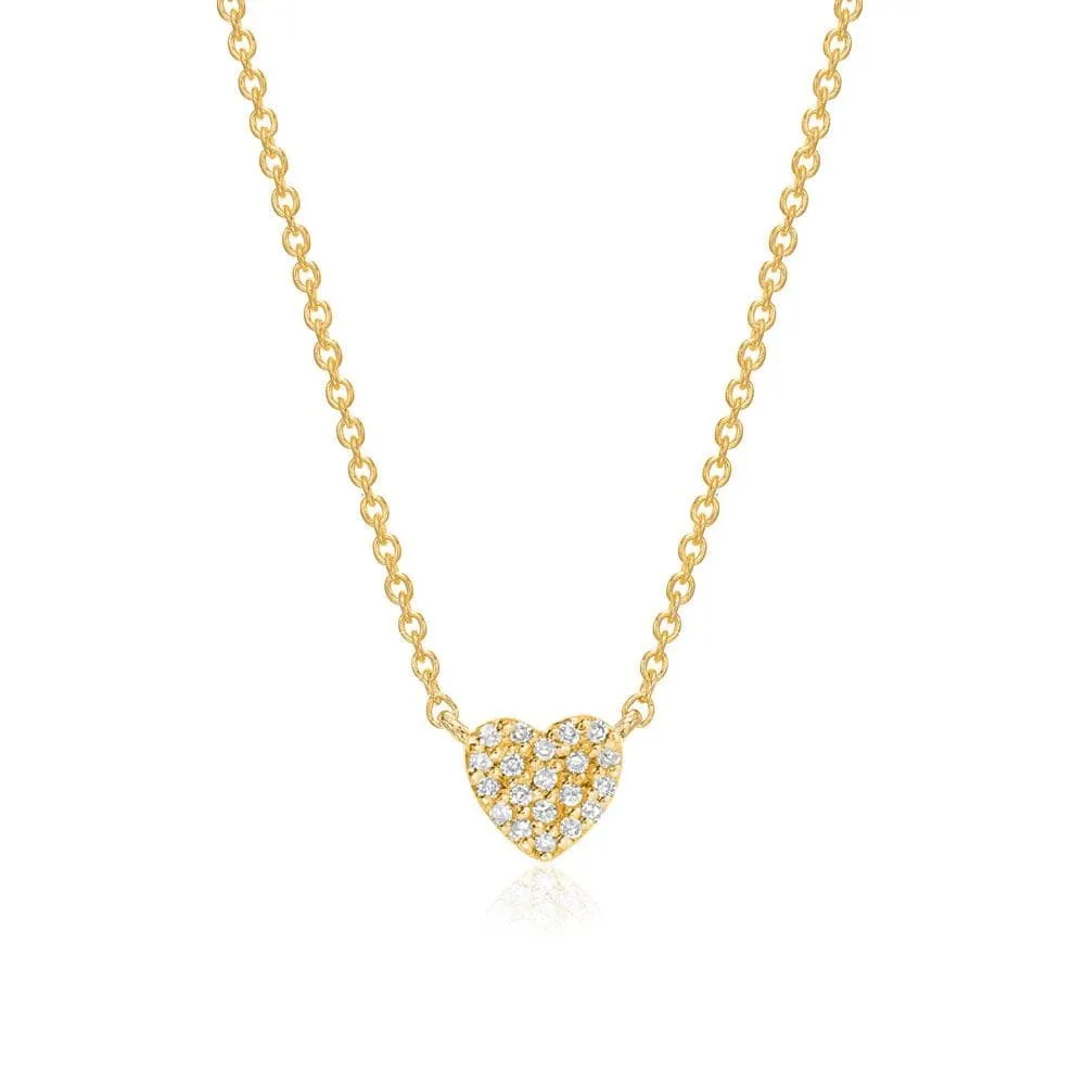 14k Yellow Gold Small Heart Pave Necklace