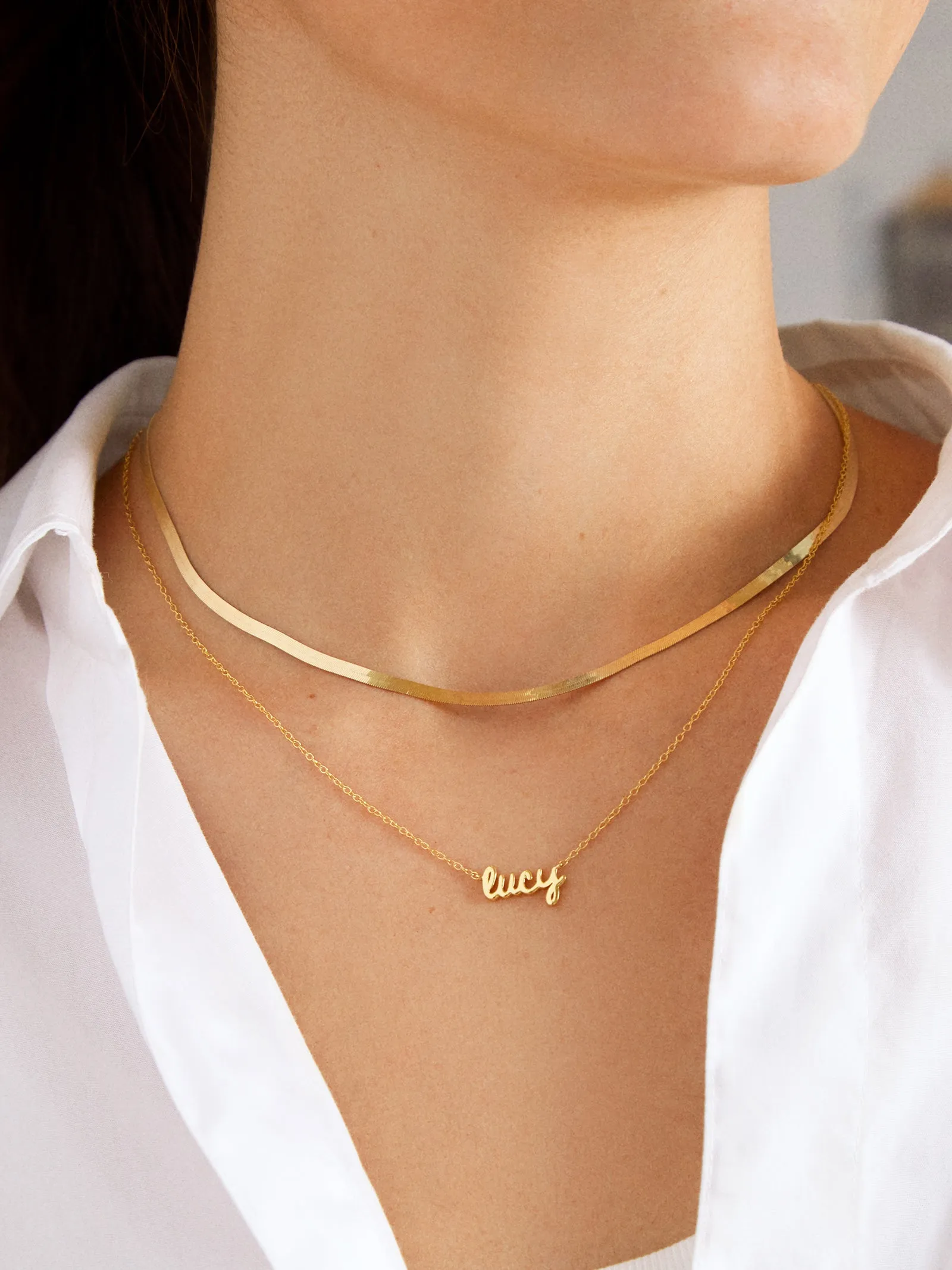 18K Gold Mini Custom Nameplate Necklace - Small