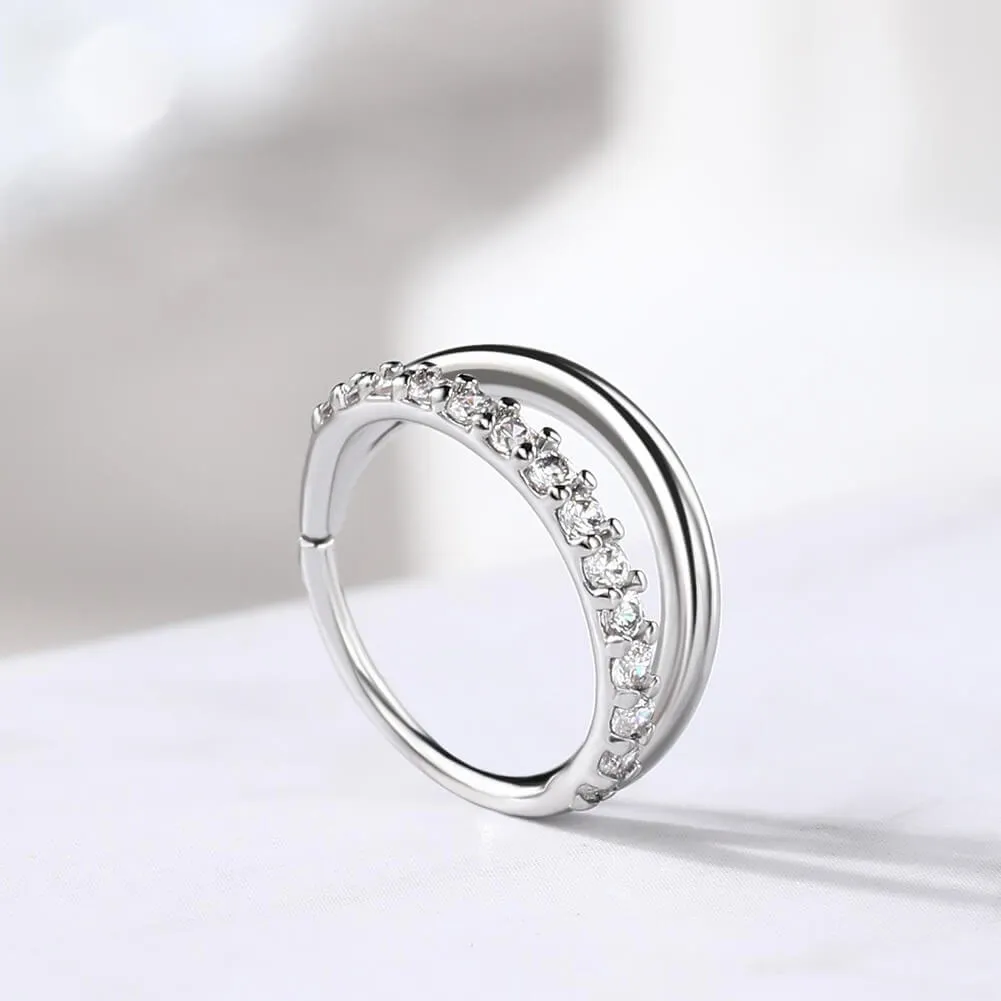 20G Double Nose Hoop Half CZ Twisted Seamless Nose Ring