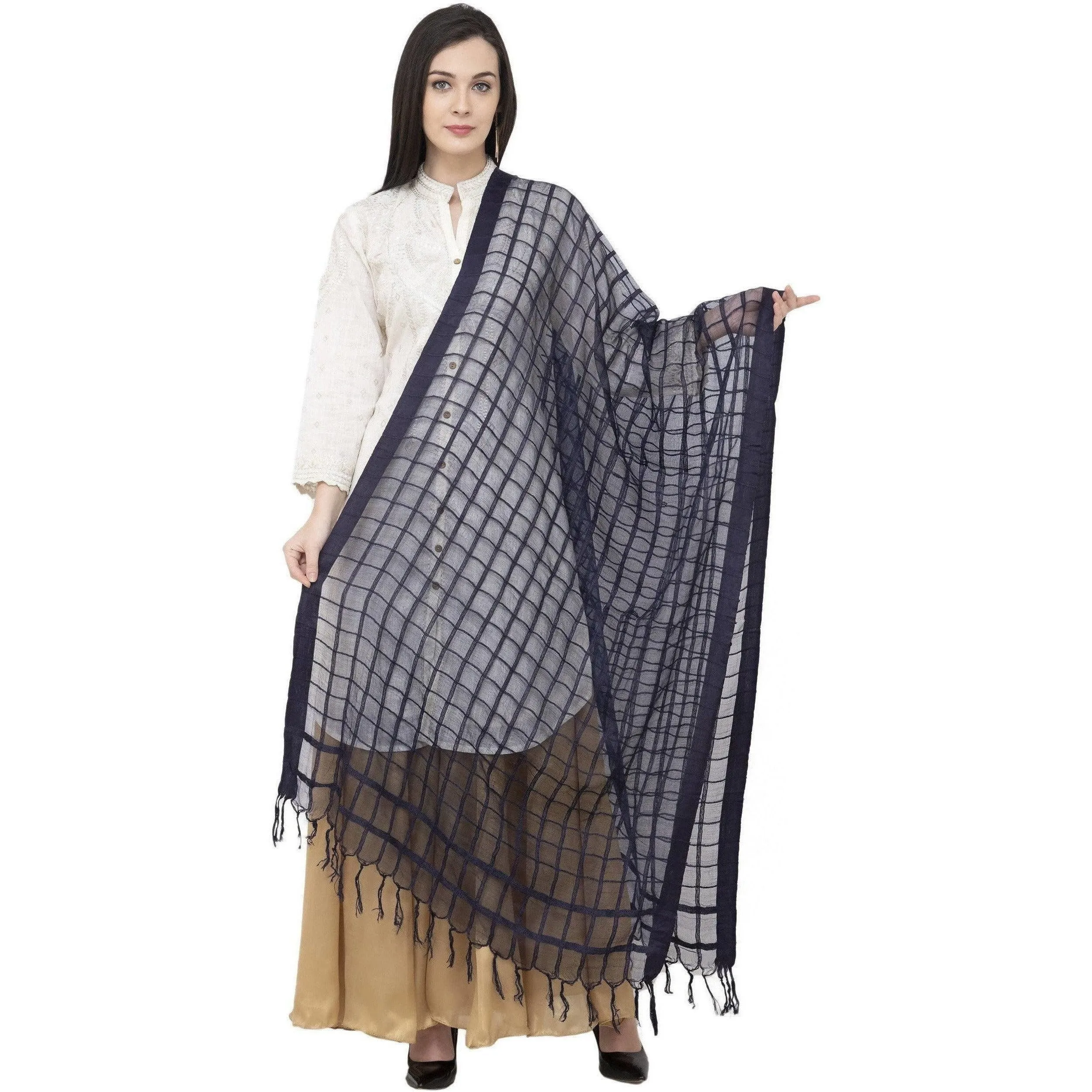 A R Silk Cotton Square Regular Dupatta Dark Gray Color Dupatta or Chunni