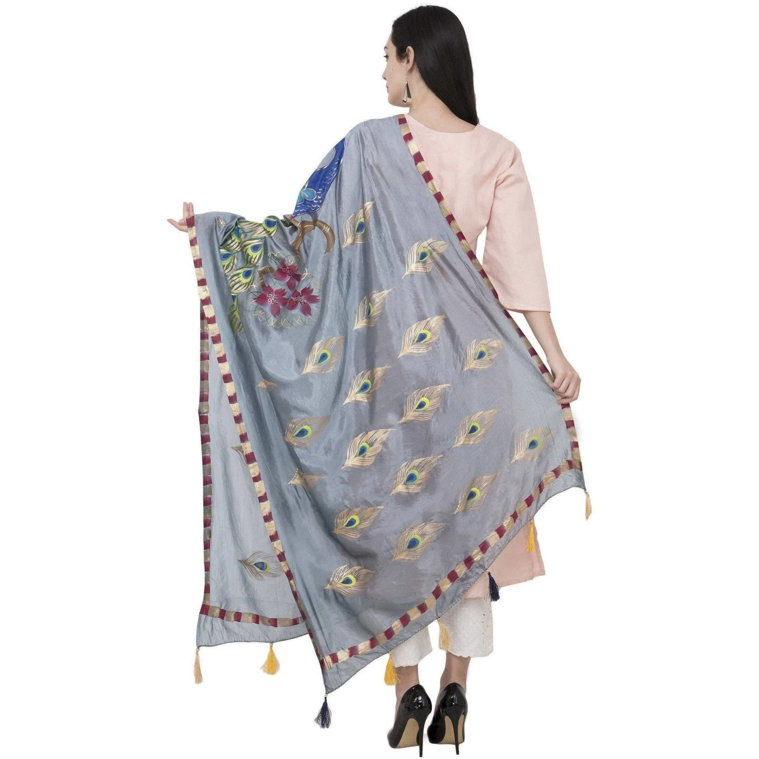 A R Silk Silk Peacock Multi Fancy Dupatta Color Gray Dupatta or Chunni