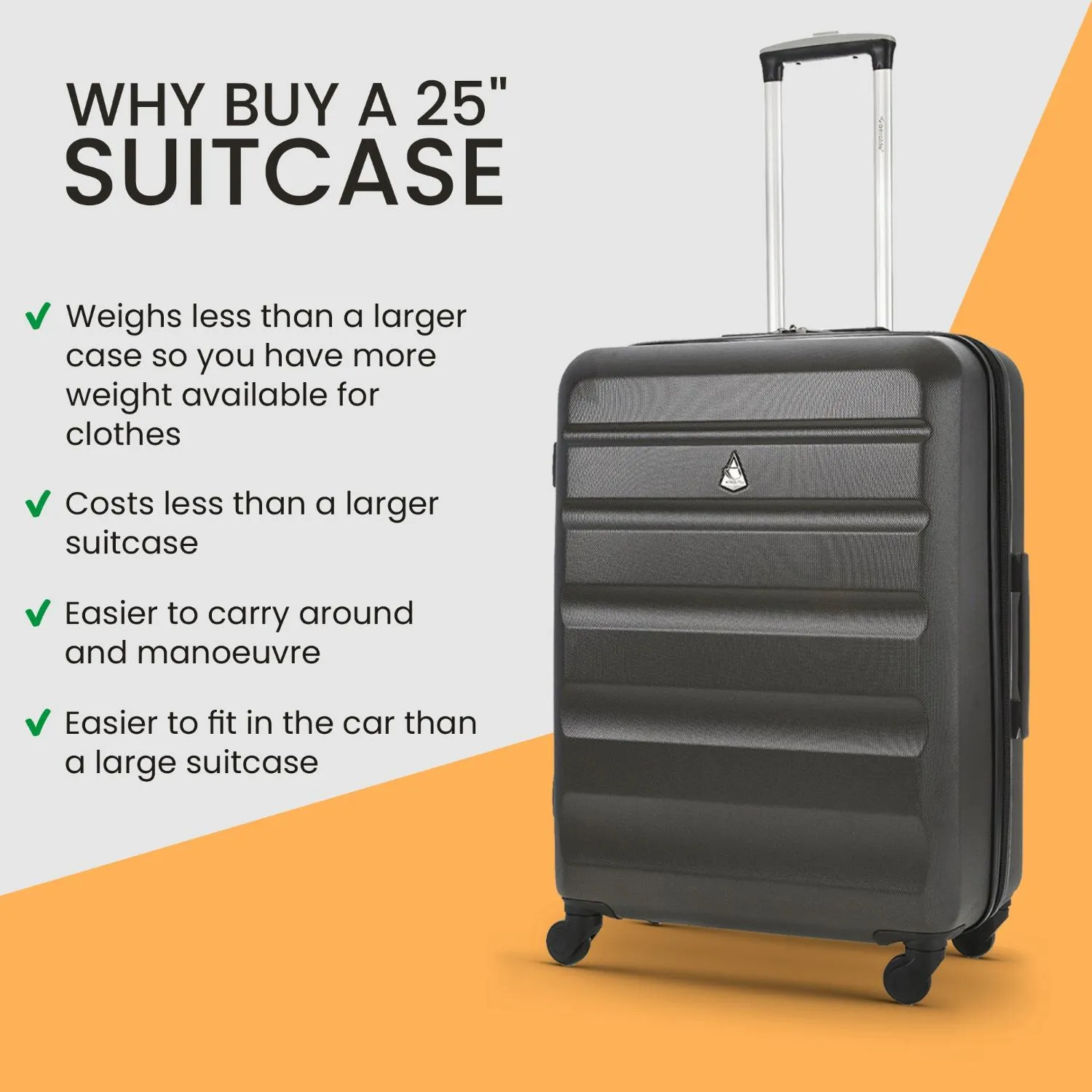 Aerolite 25" (69x50x27cm) Medium Lightweight Hard Shell Checked In Hold Luggage Suitcase with 8 Wheels, 82L Capacity