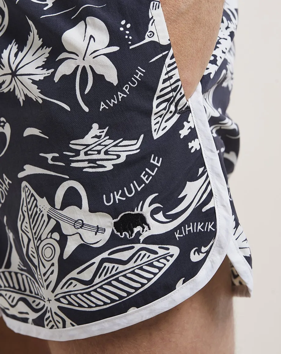 ALOHA PRINT MENS SWIM SHORTS | BLACK