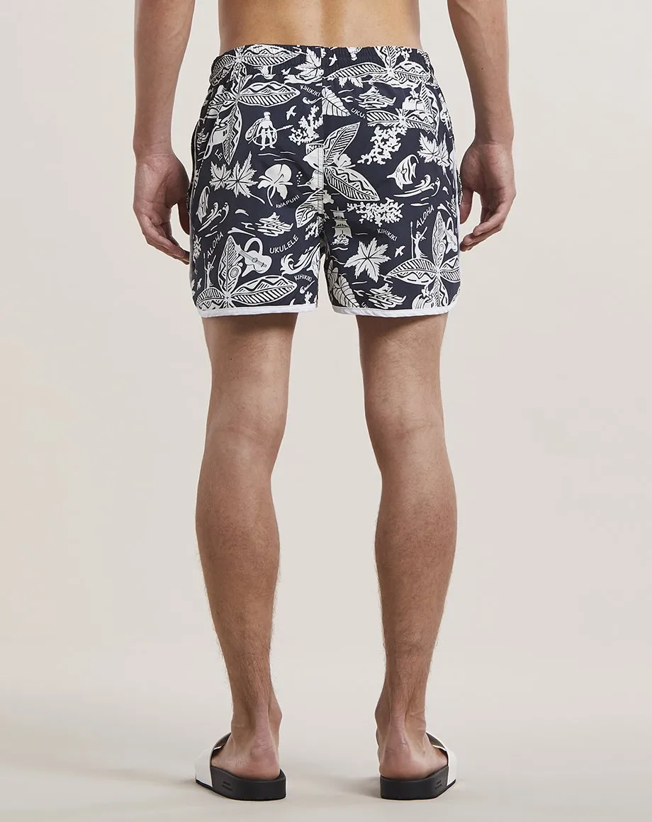 ALOHA PRINT MENS SWIM SHORTS | BLACK