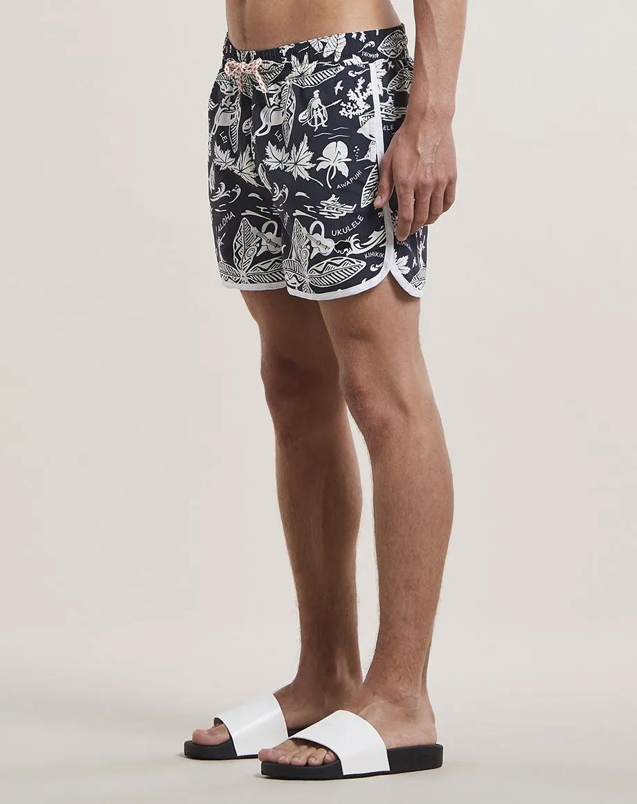 ALOHA PRINT MENS SWIM SHORTS | BLACK