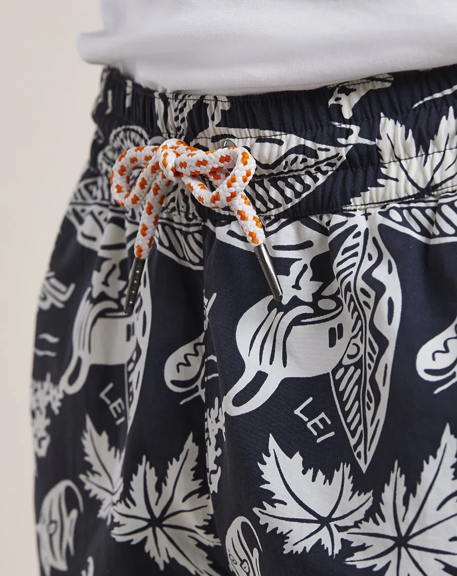 ALOHA PRINT MENS SWIM SHORTS | BLACK