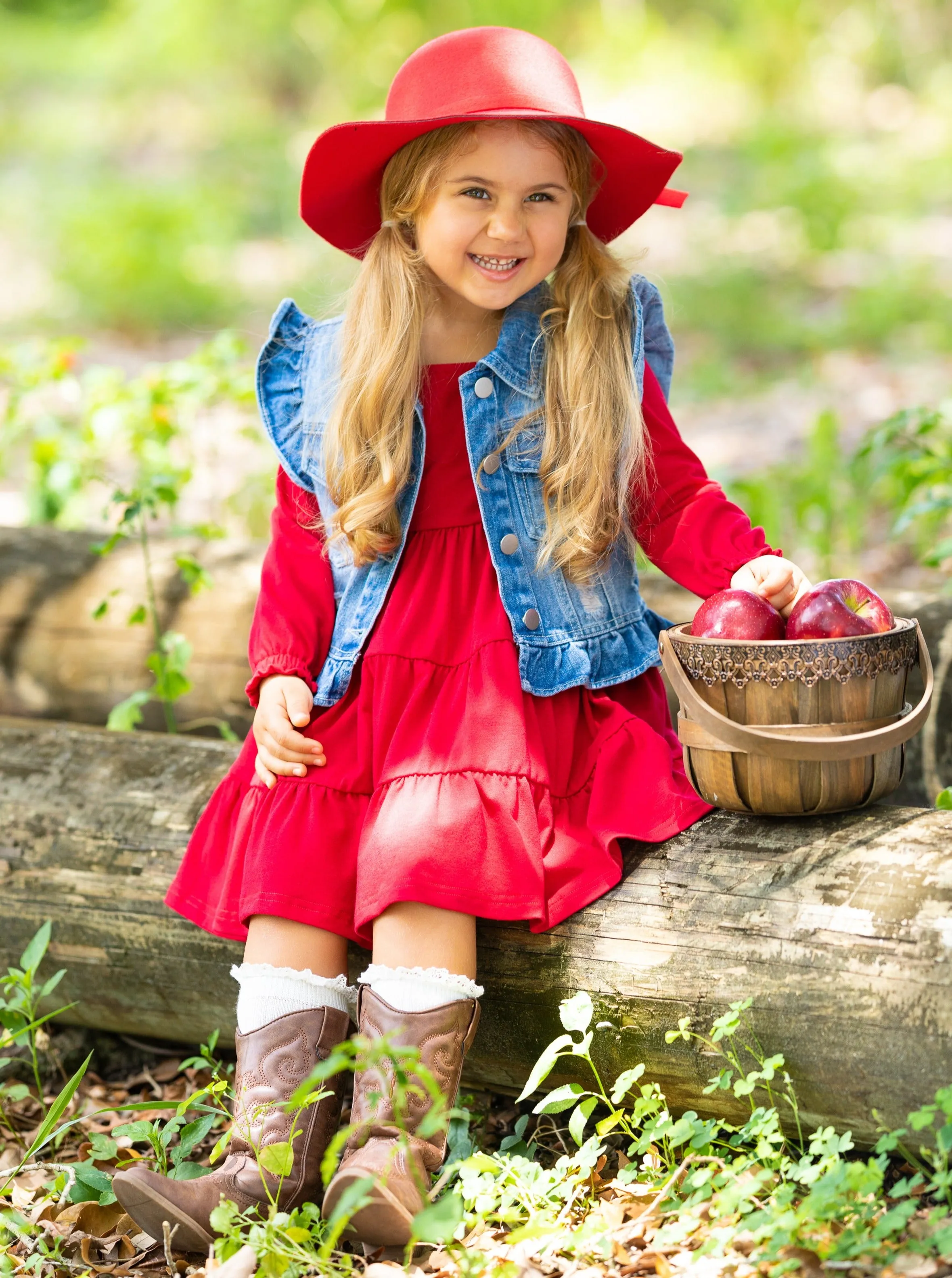 Always In Style Denim Vest and Red Dress Set