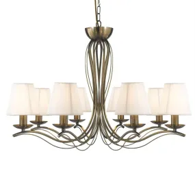 Andretti 8 Light Antique Brass Chandelier - Cream Shades