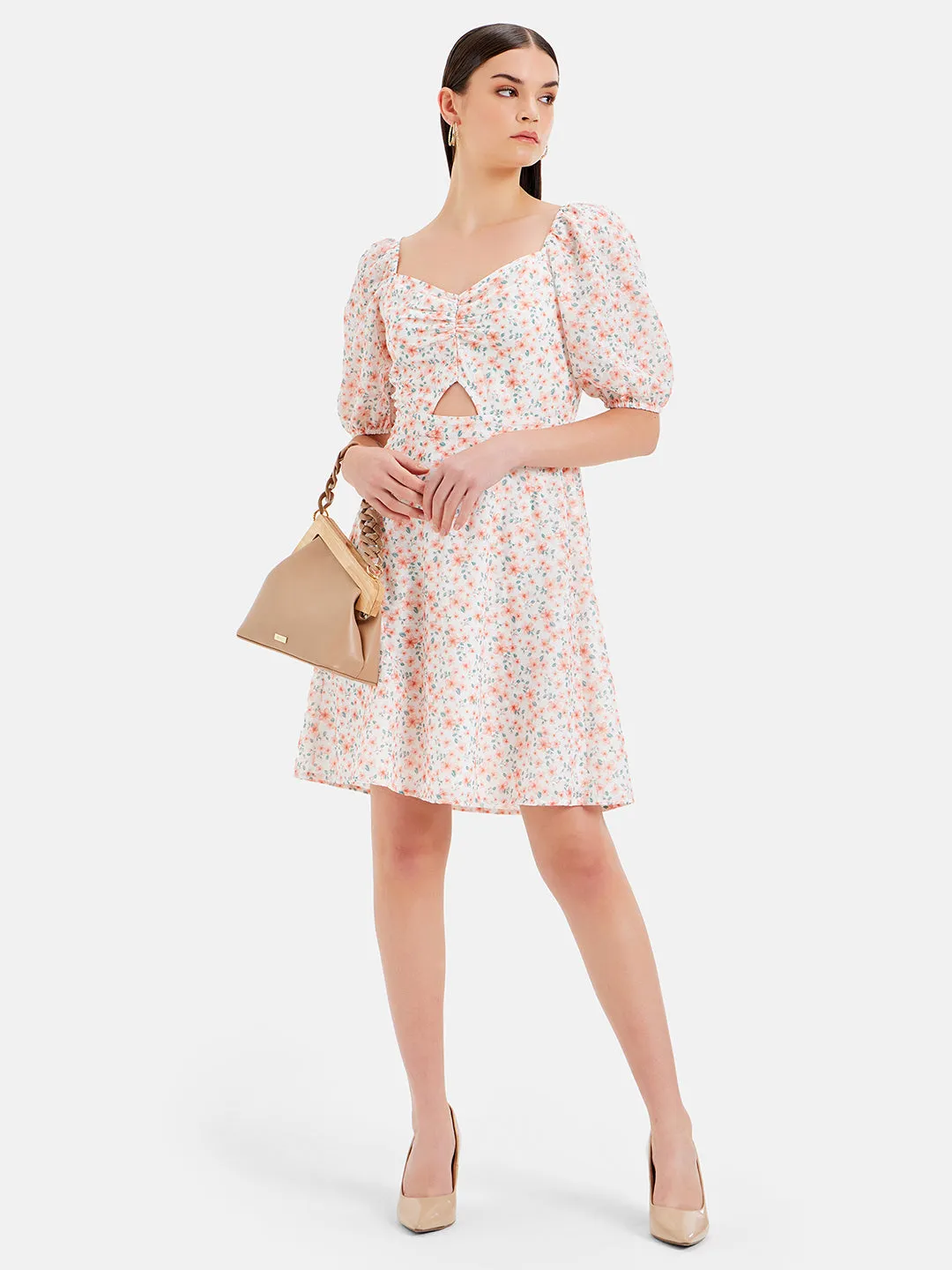 Anne Printed Skater Mini Dress With Cut-Out