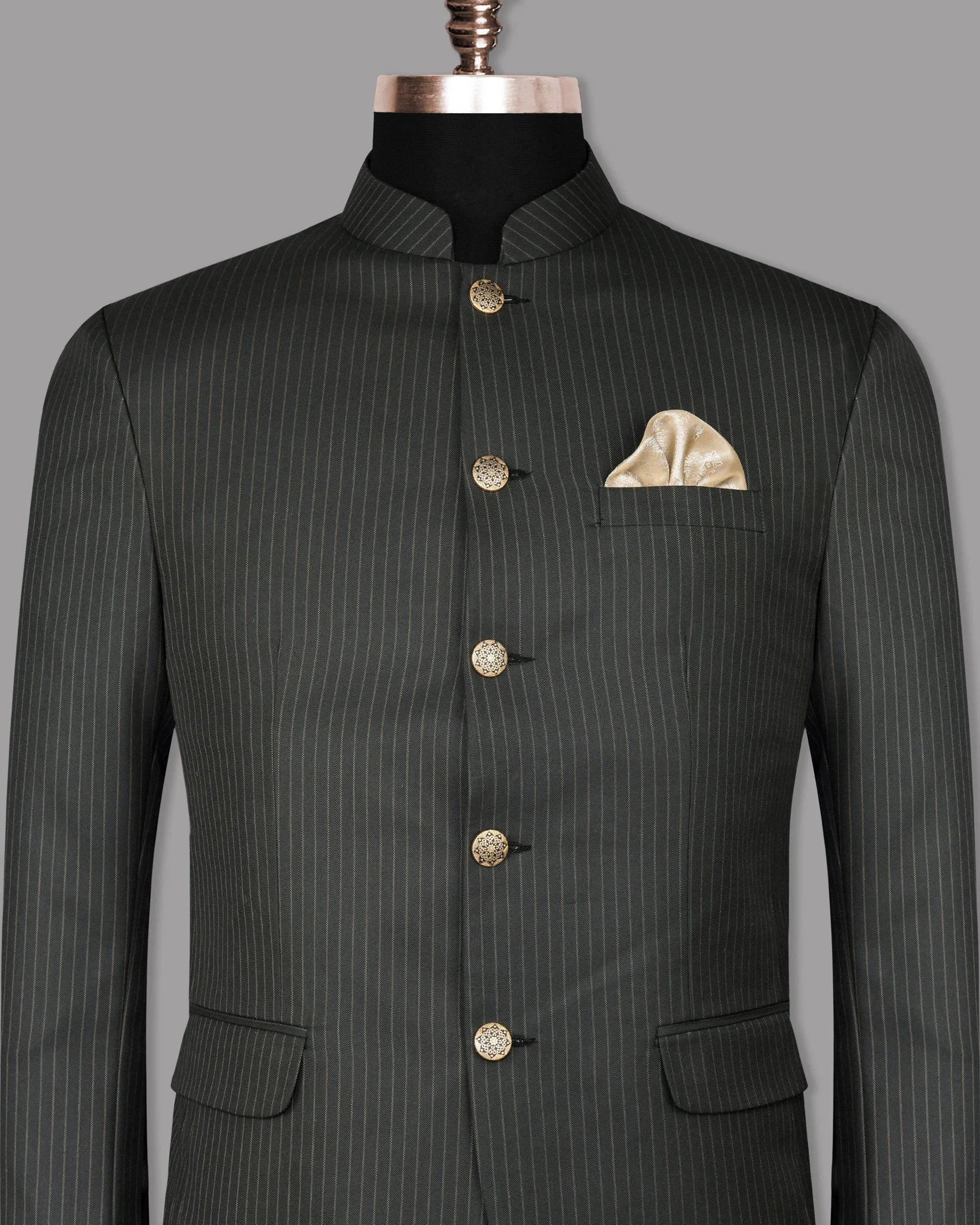 Armadillo Gray Striped Bandhgala/Mandarin Blazer