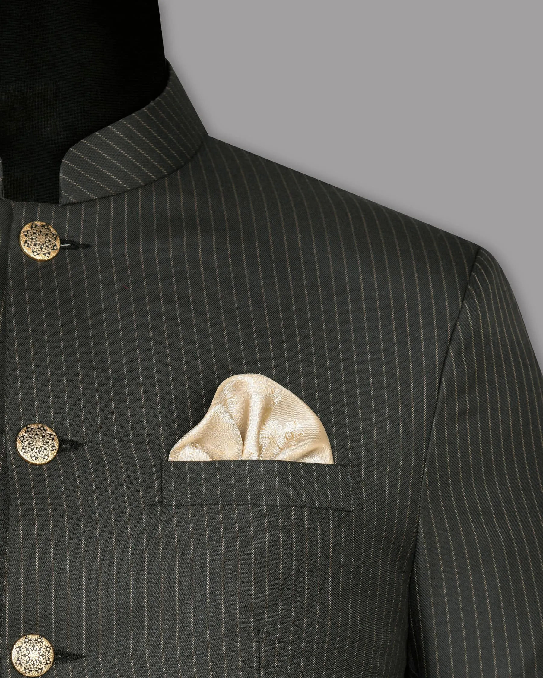 Armadillo Gray Striped Bandhgala/Mandarin Blazer