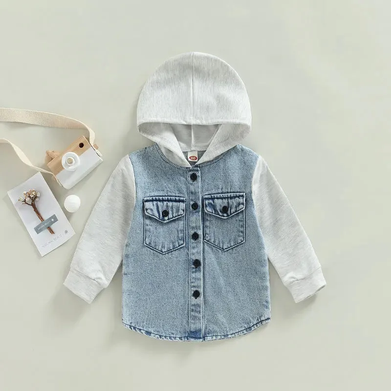 Baby Toddler Boys Soft Denim Hooded Button Down Shirt Jacket