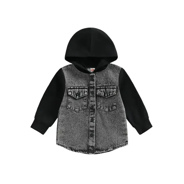 Baby Toddler Boys Soft Denim Hooded Button Down Shirt Jacket