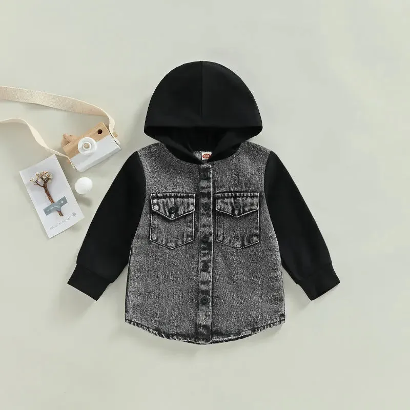 Baby Toddler Boys Soft Denim Hooded Button Down Shirt Jacket