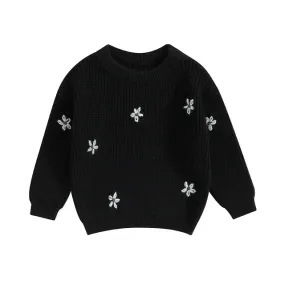 Baby/Little Girls (to 5T) Deluxe Floral Sweater - Black