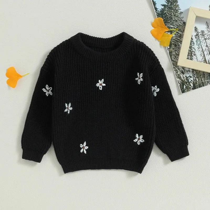 Baby/Little Girls (to 5T) Deluxe Floral Sweater - Black