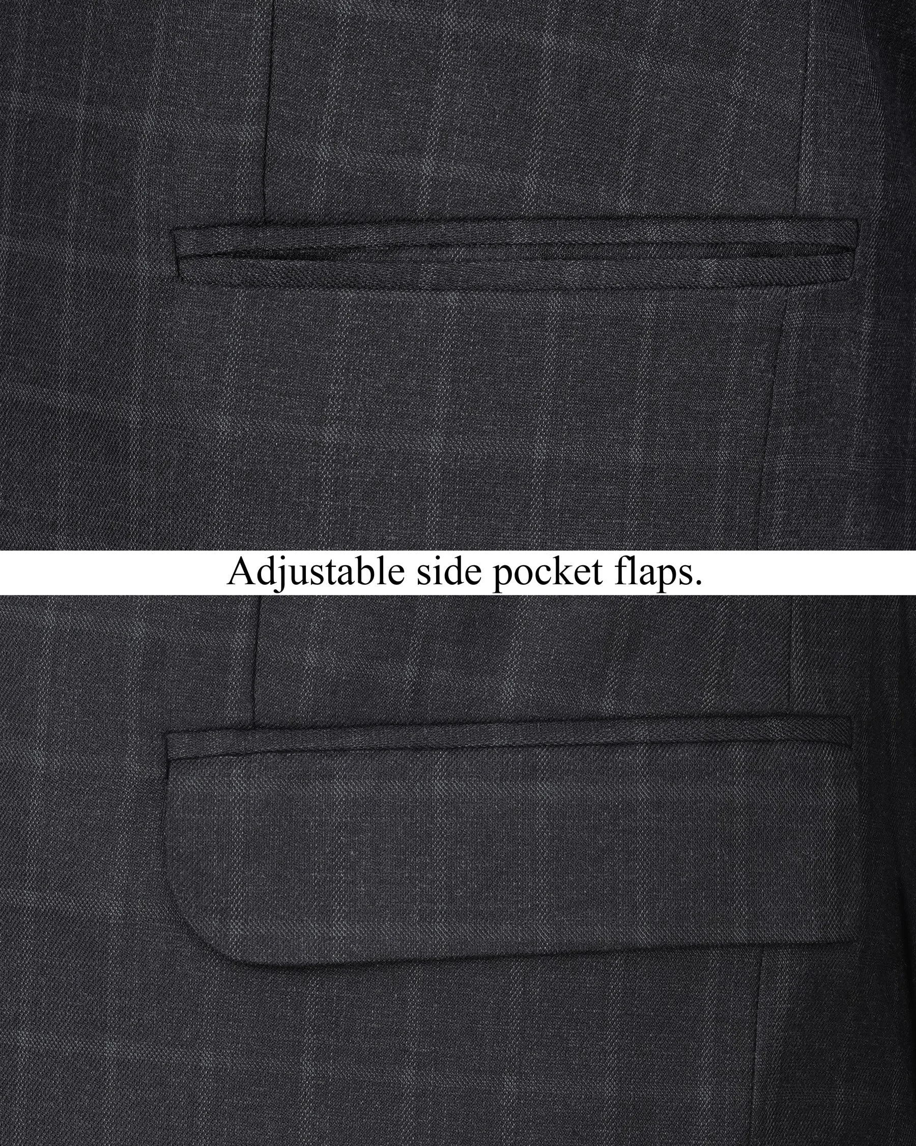 Bastille Light Black Windowpane Cross Placket Bandhgala Blazer