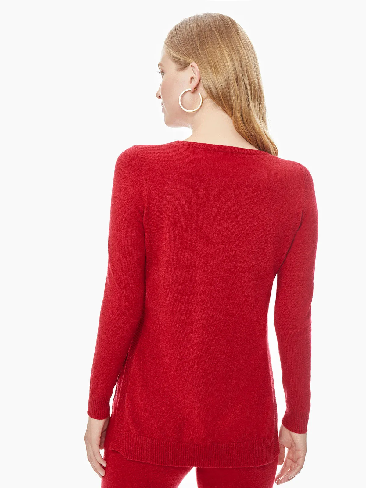 Bateau Neck Relaxed Cashmere Tunic, Red