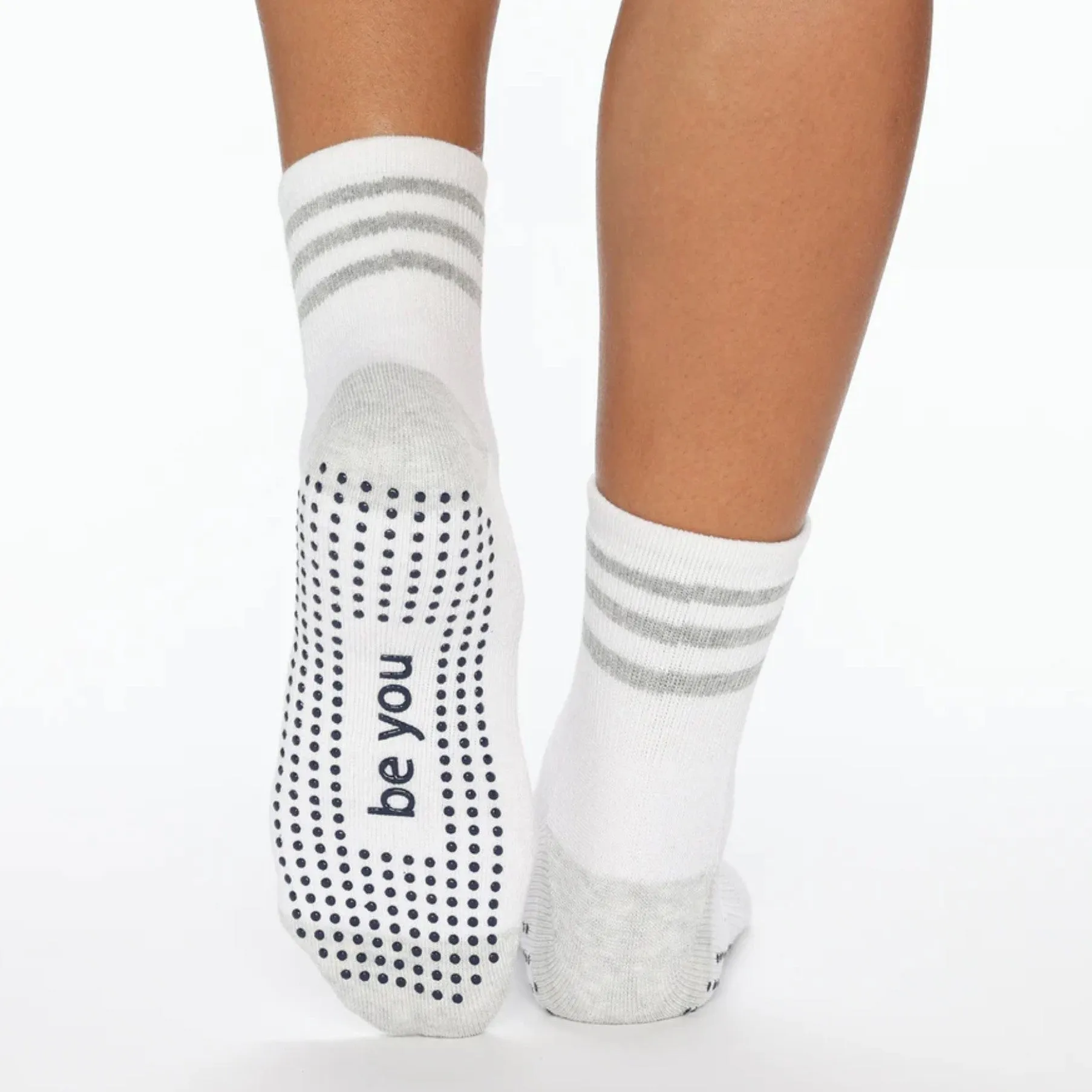 Be You - White Heather Short Crew Grip Socks (Barre / Pilates)