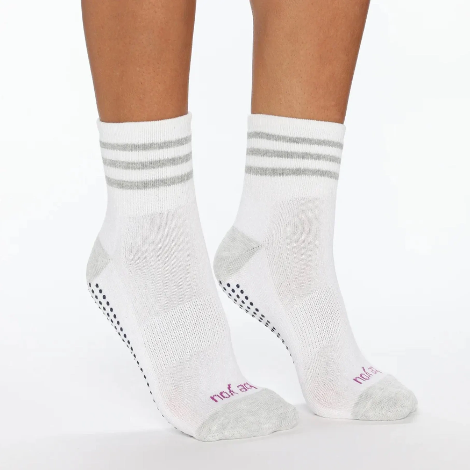 Be You - White Heather Short Crew Grip Socks (Barre / Pilates)