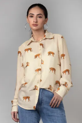 Beige Tiger Printed Shirt