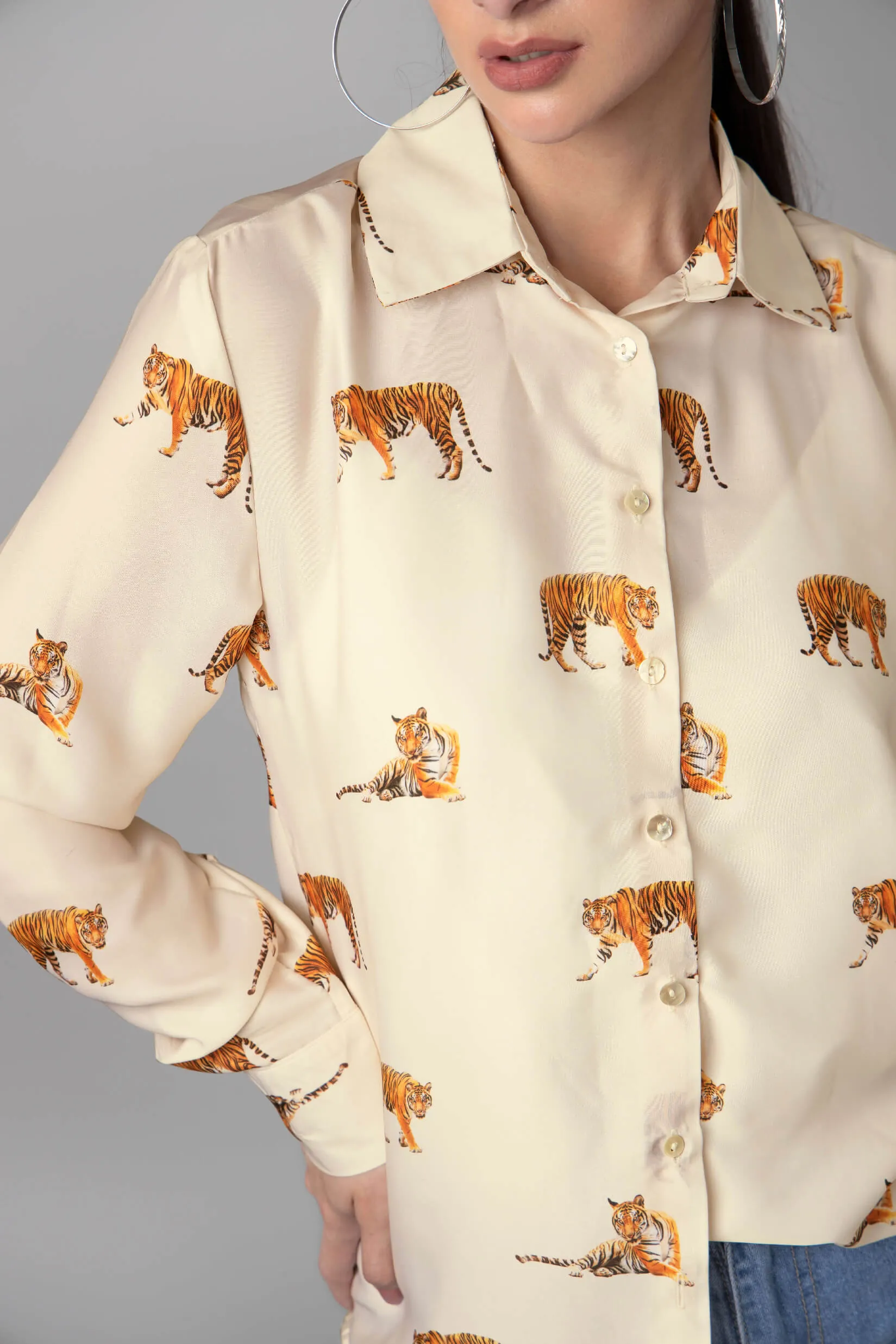 Beige Tiger Printed Shirt