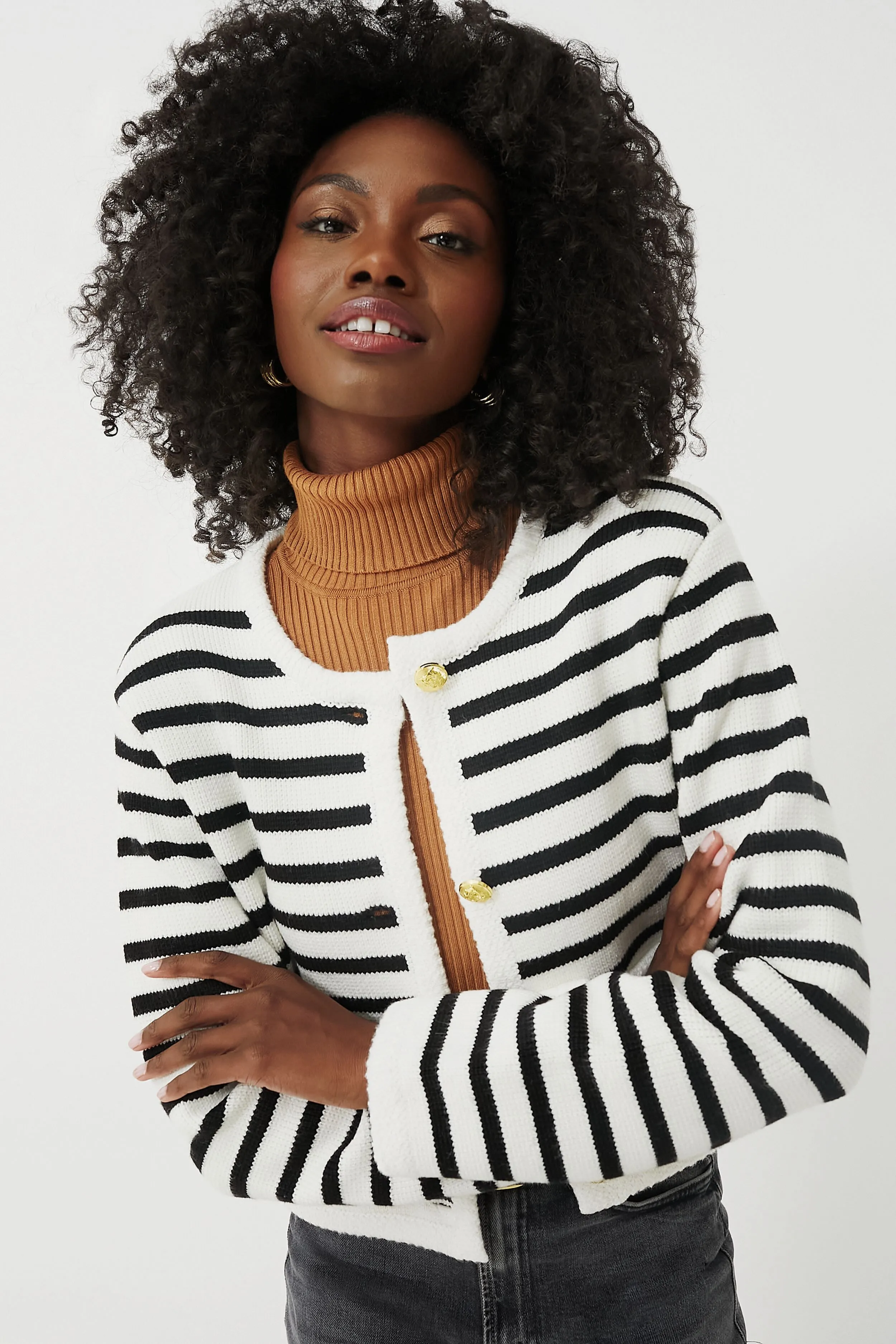 Black & Cream Stripe Annie Structured Cardigan