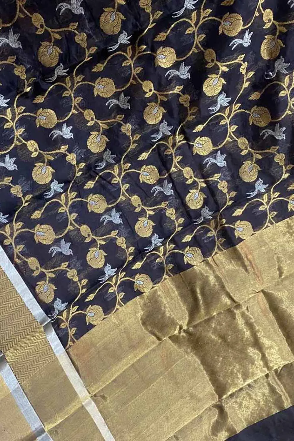 Black Chanderi Handloom Pure Silk Saree