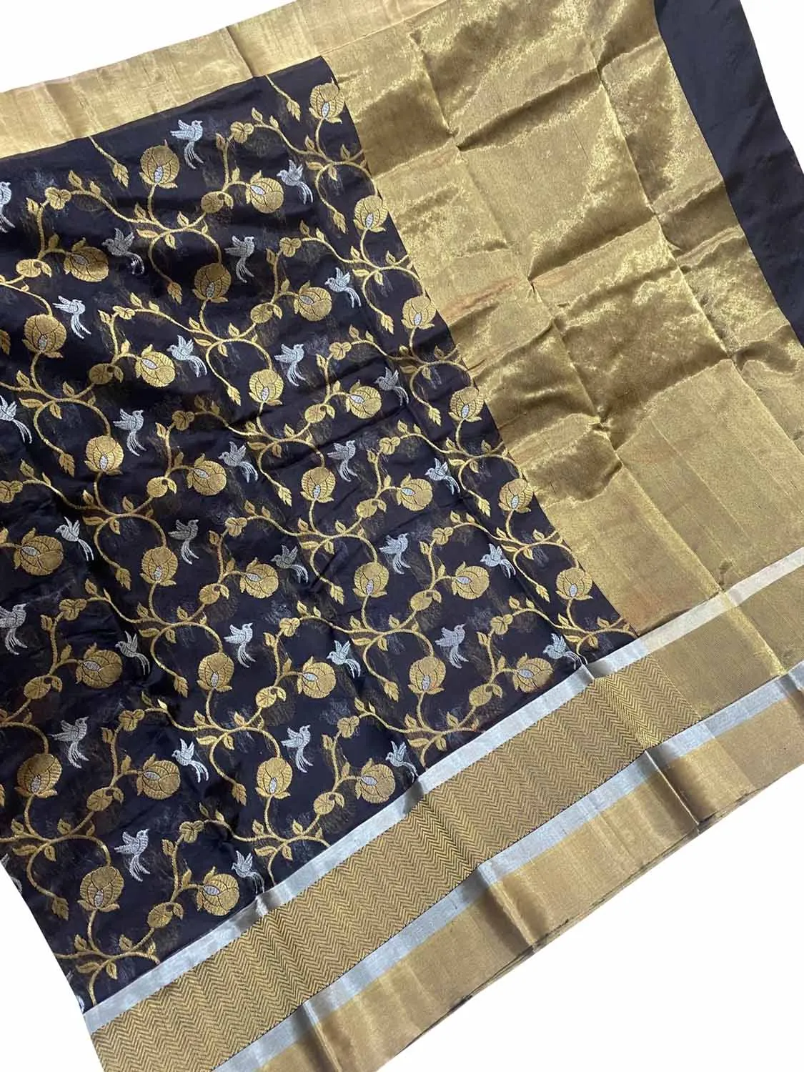 Black Chanderi Handloom Pure Silk Saree