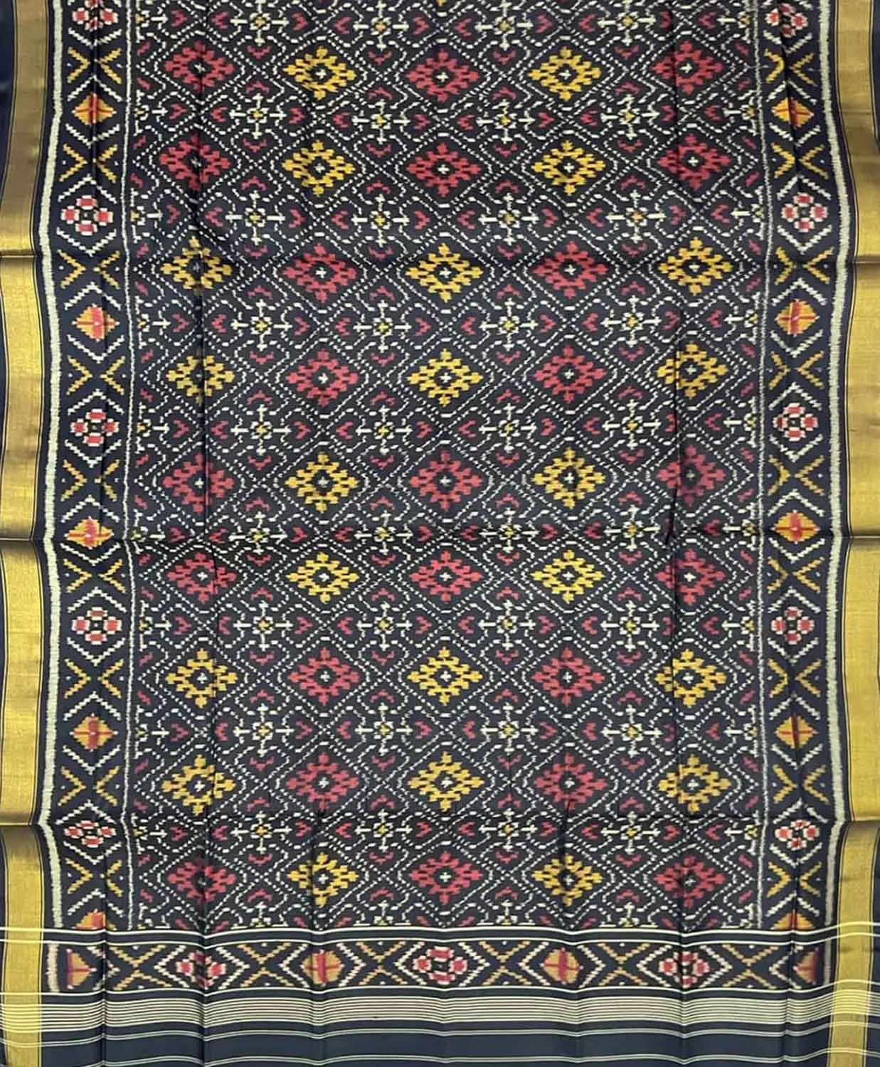 Black Handloom Patola Single Ikat Pure Silk Dupatta