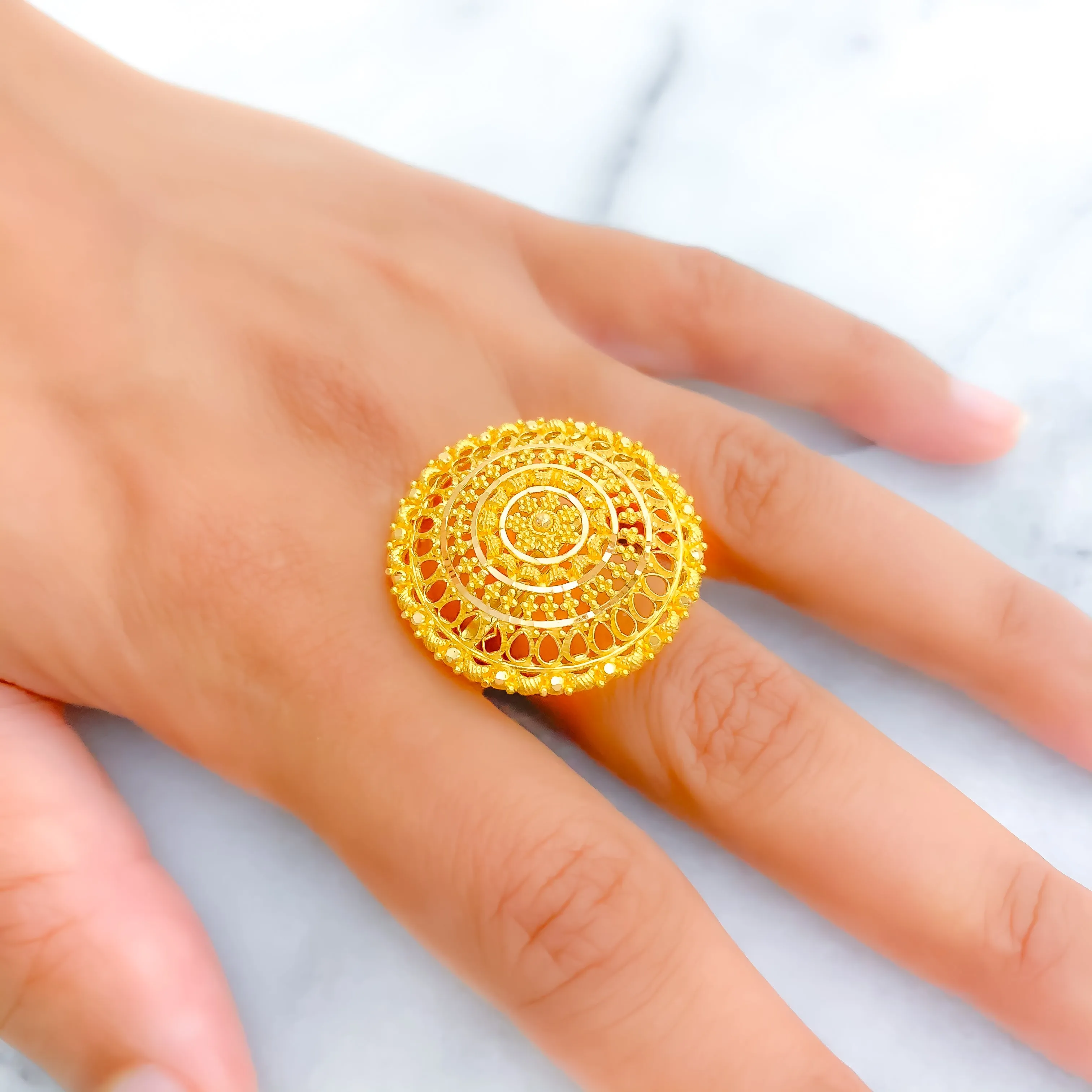 Blooming Floral Jali 22k Gold Statement Ring