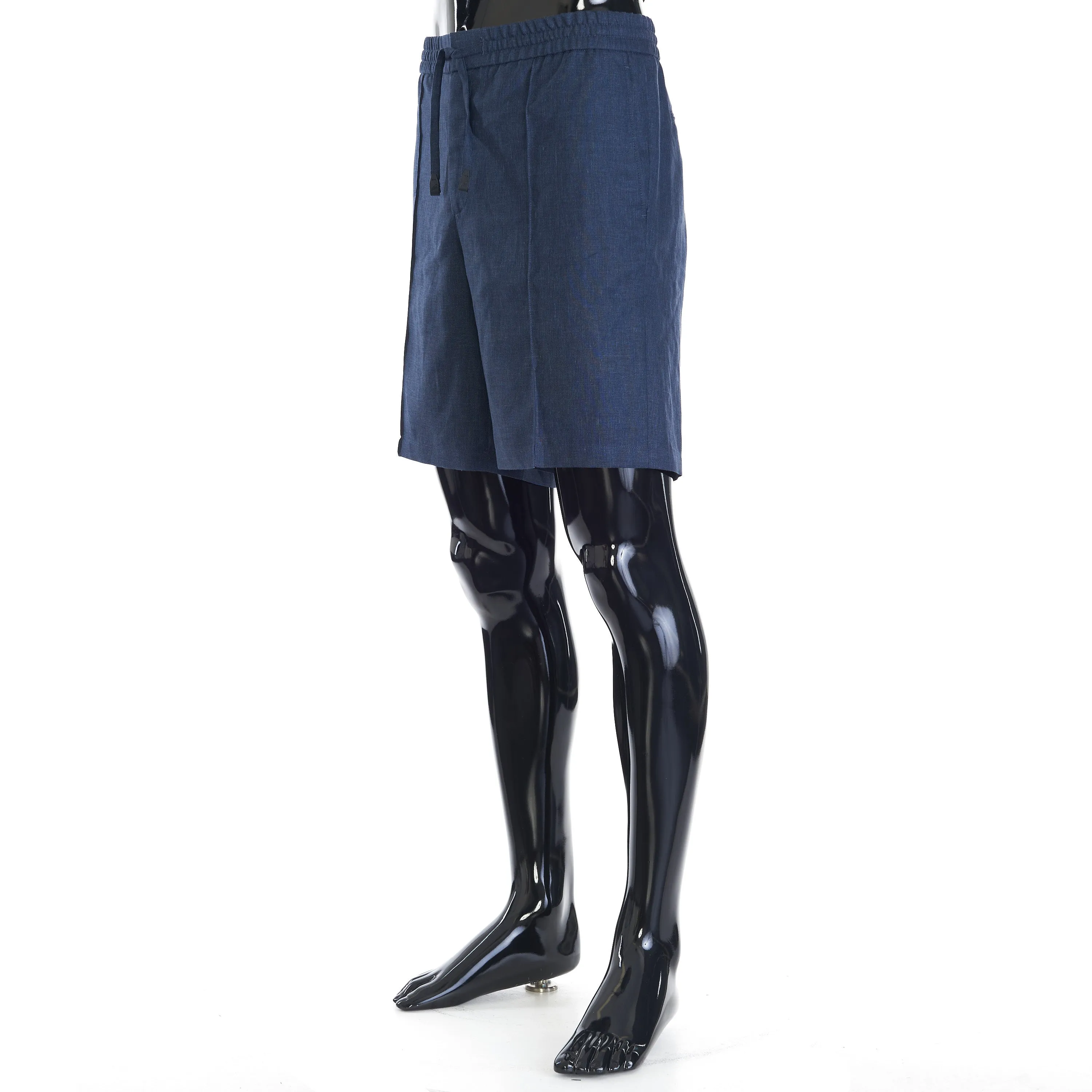 Blue Sidney Bermuda Trousers Shorts - Linen, Wool & Silk Blend