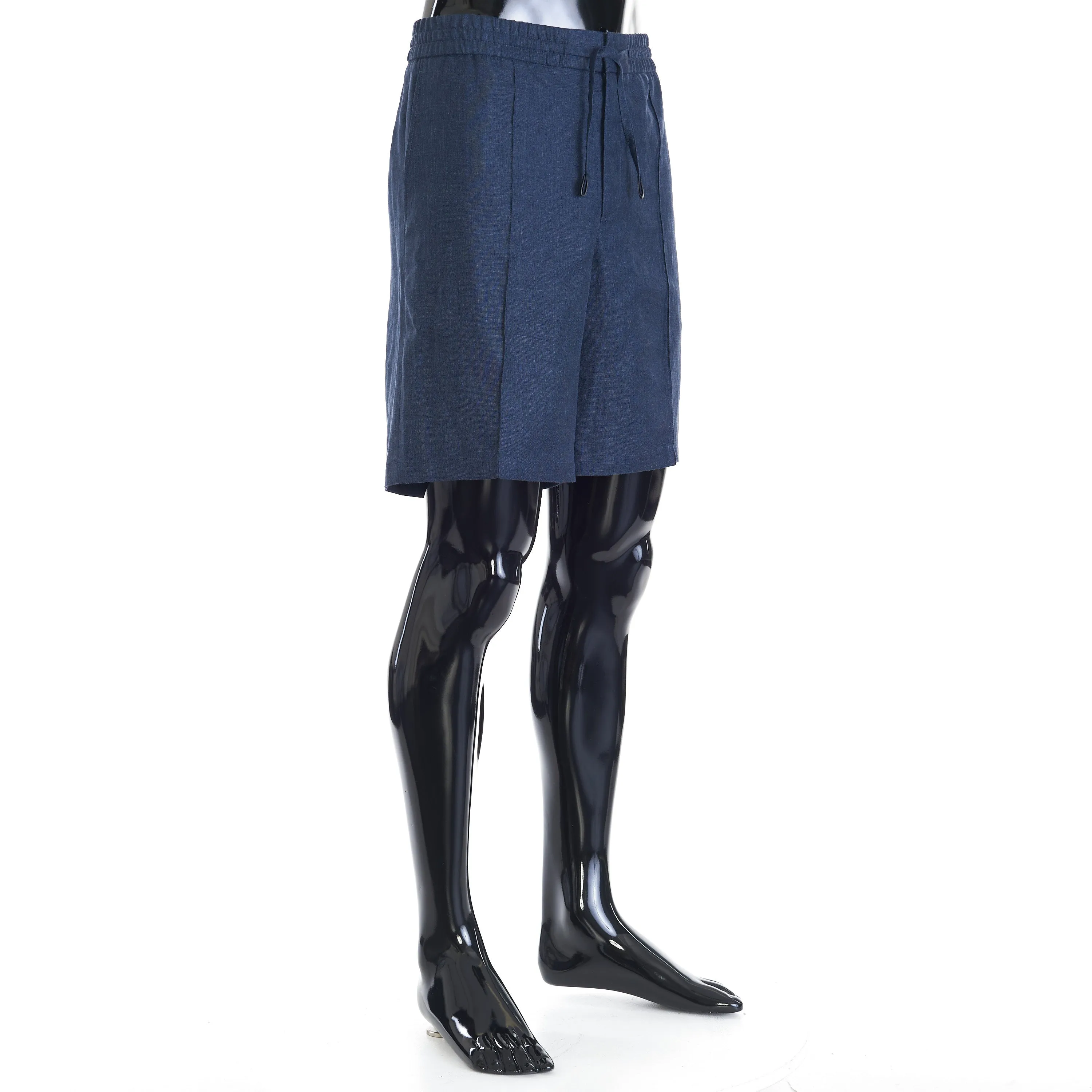 Blue Sidney Bermuda Trousers Shorts - Linen, Wool & Silk Blend