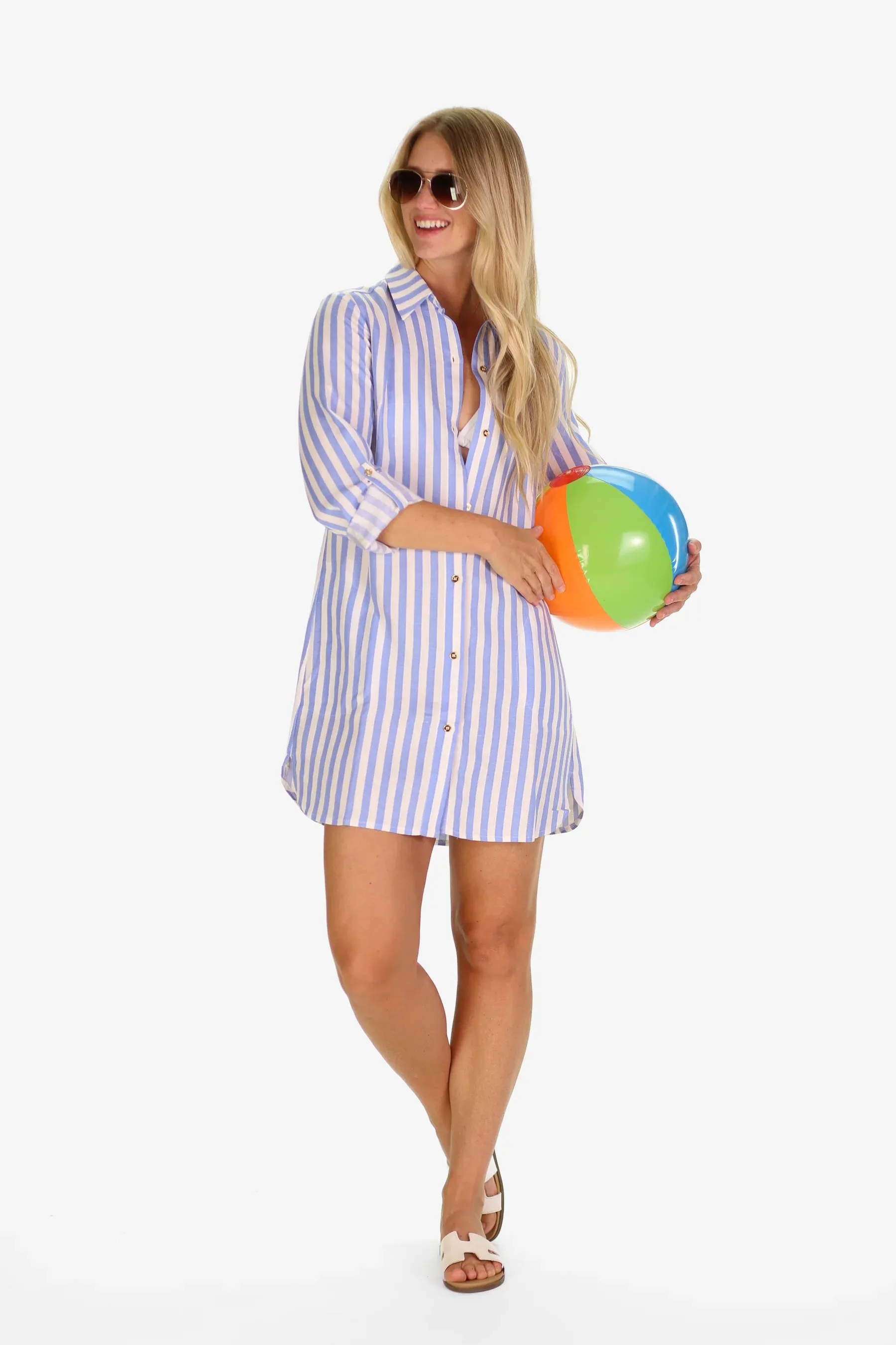 Blue Sky Linen Stripe Flagler Cover Up