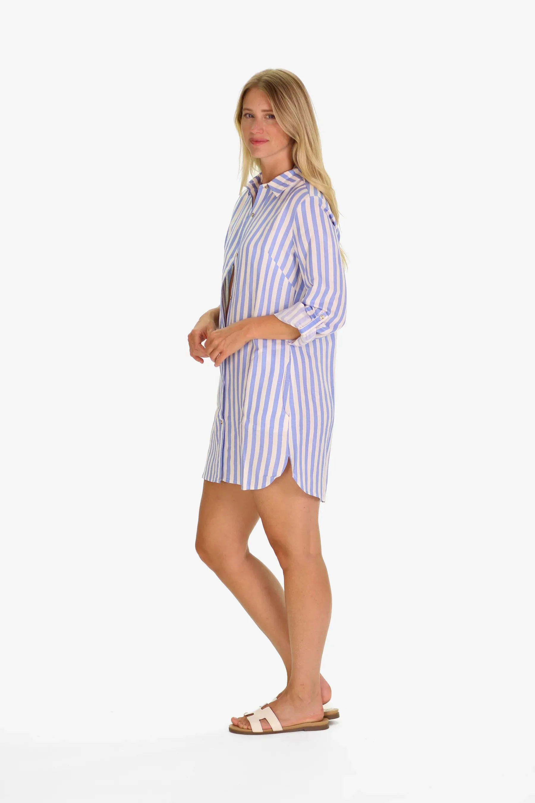 Blue Sky Linen Stripe Flagler Cover Up