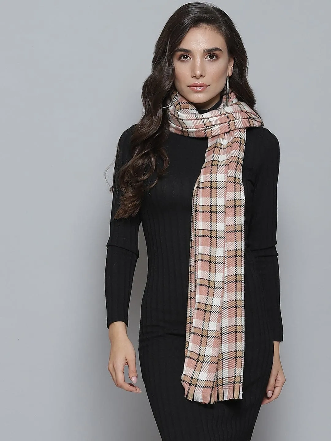 Brown & Black Polyester Check Stole