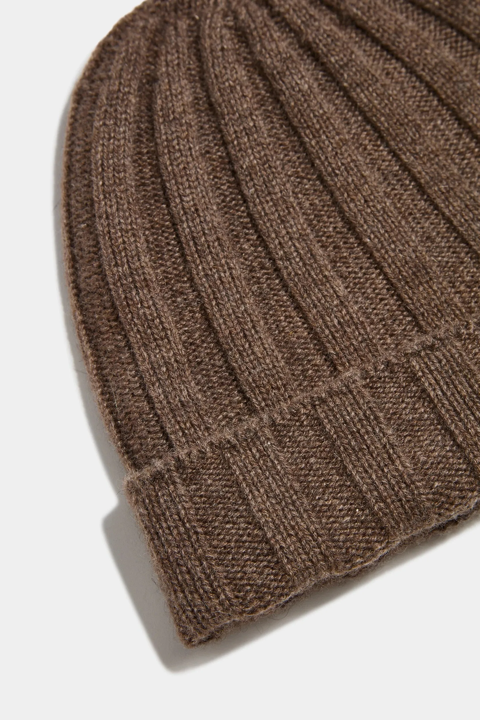 Brown Cashmere rib knit beanie - Made in Italy