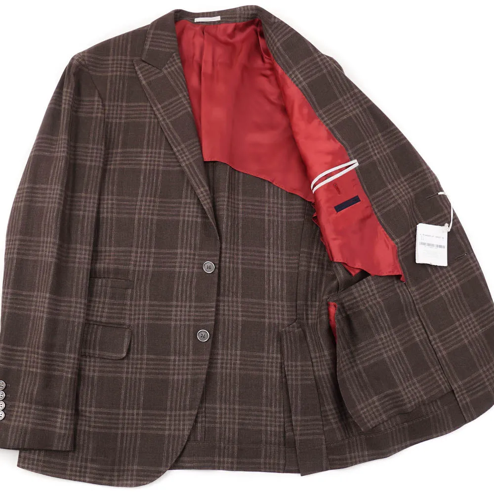 Brunello Cucinelli Brown Check Wool-Linen-Silk Sport Coat