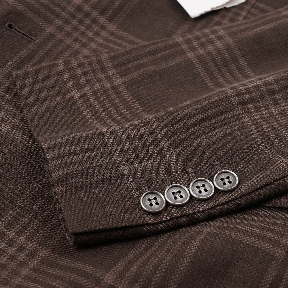 Brunello Cucinelli Brown Check Wool-Linen-Silk Sport Coat