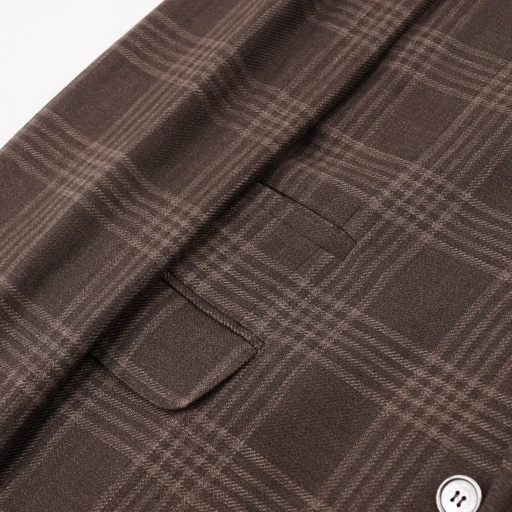 Brunello Cucinelli Brown Check Wool-Linen-Silk Sport Coat