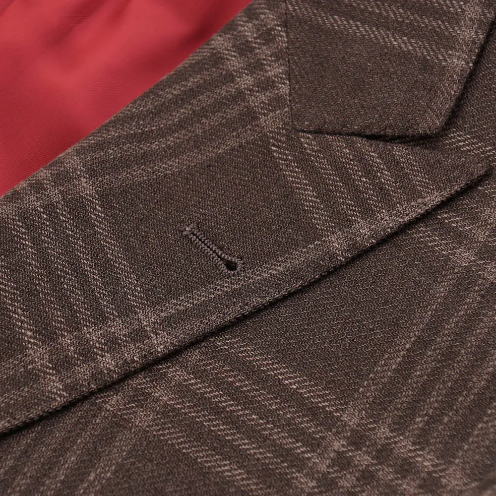 Brunello Cucinelli Brown Check Wool-Linen-Silk Sport Coat