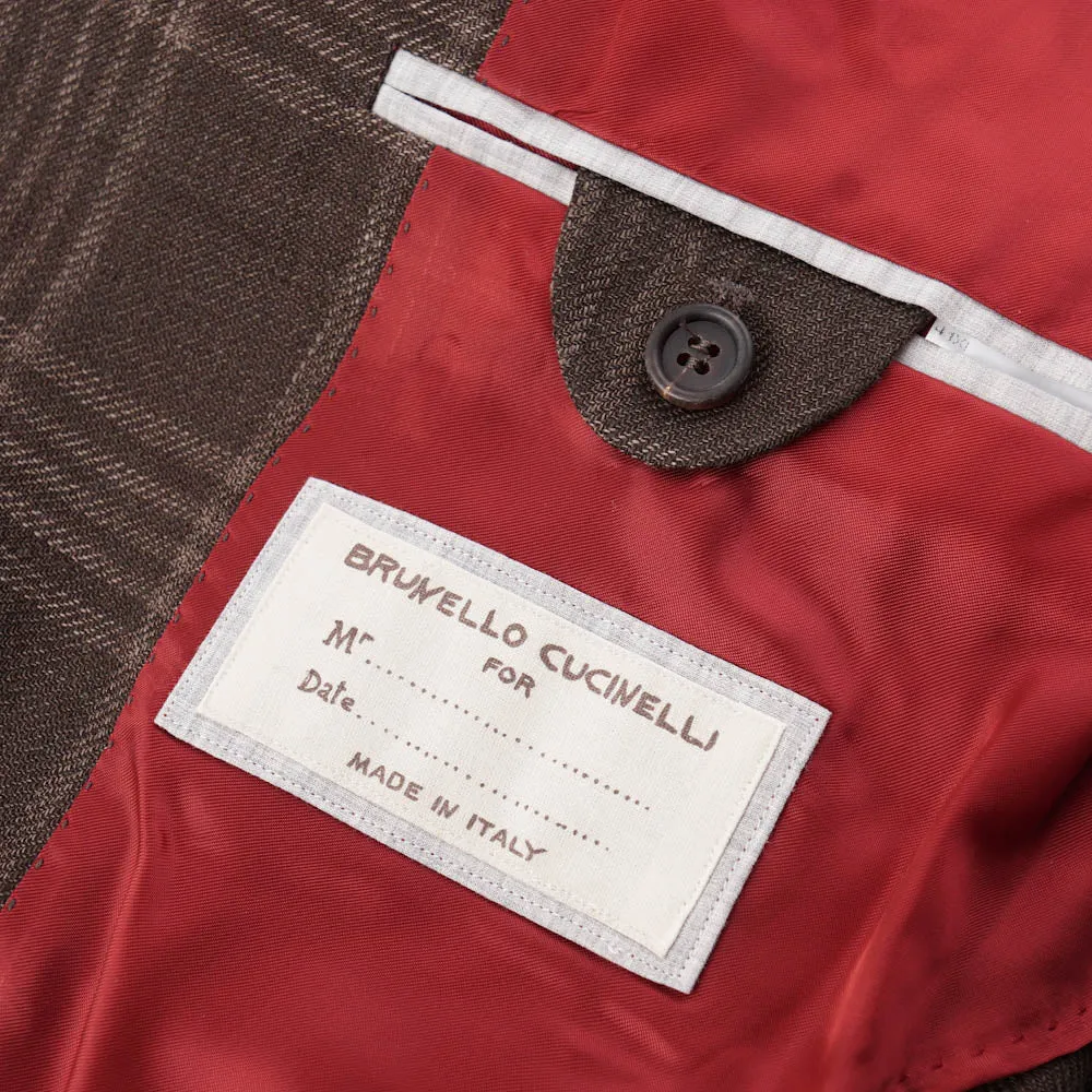 Brunello Cucinelli Brown Check Wool-Linen-Silk Sport Coat