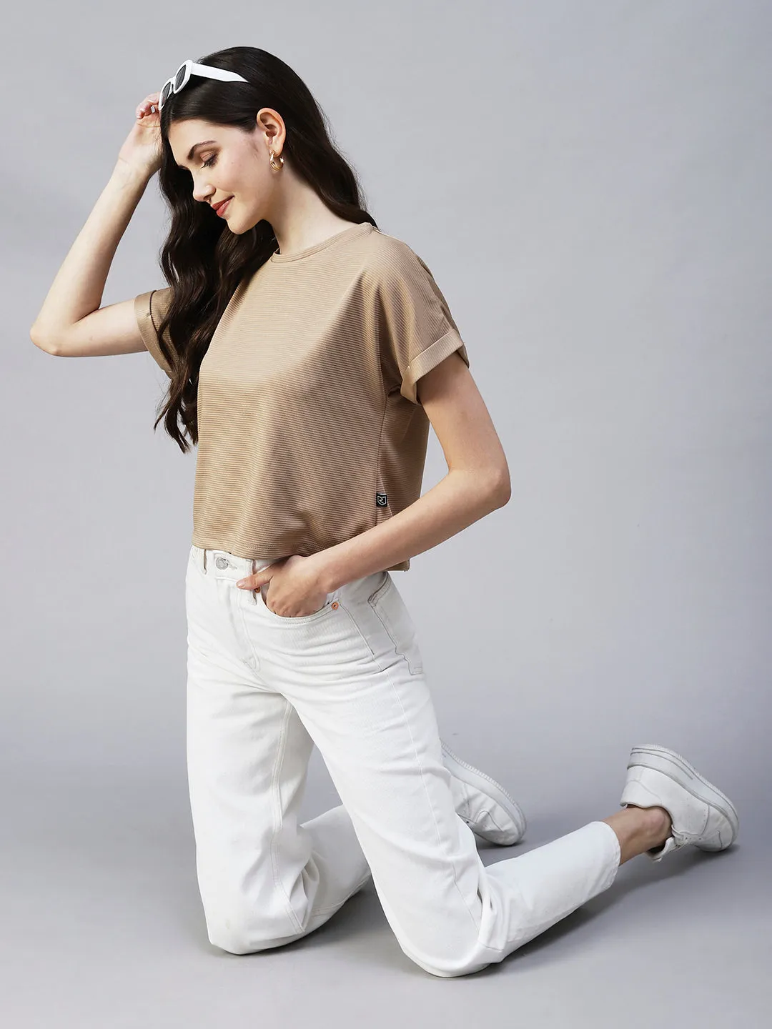 Cap Sleeves Poly Corduroy Crop Top