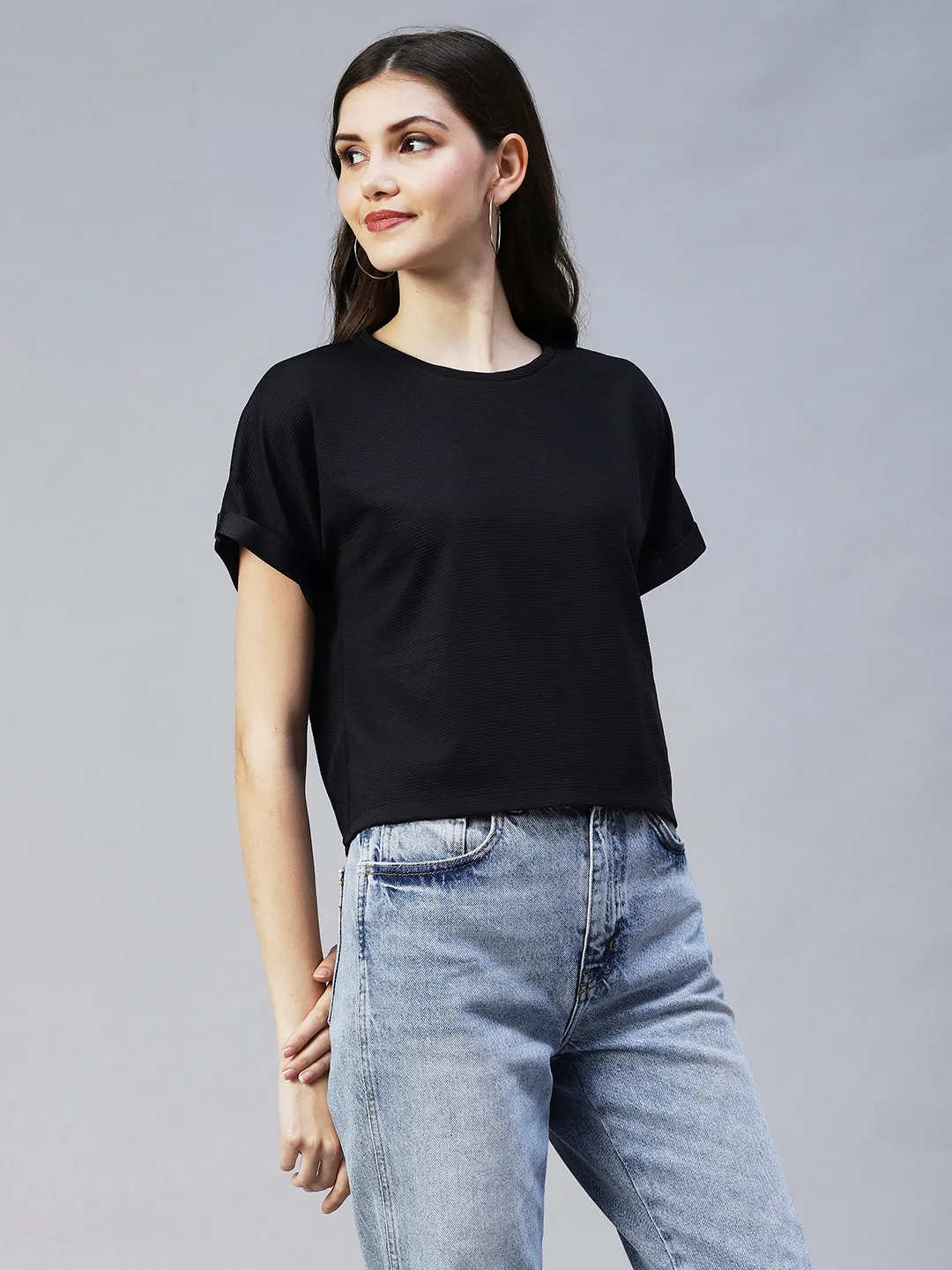 Cap Sleeves Poly Corduroy Crop Top