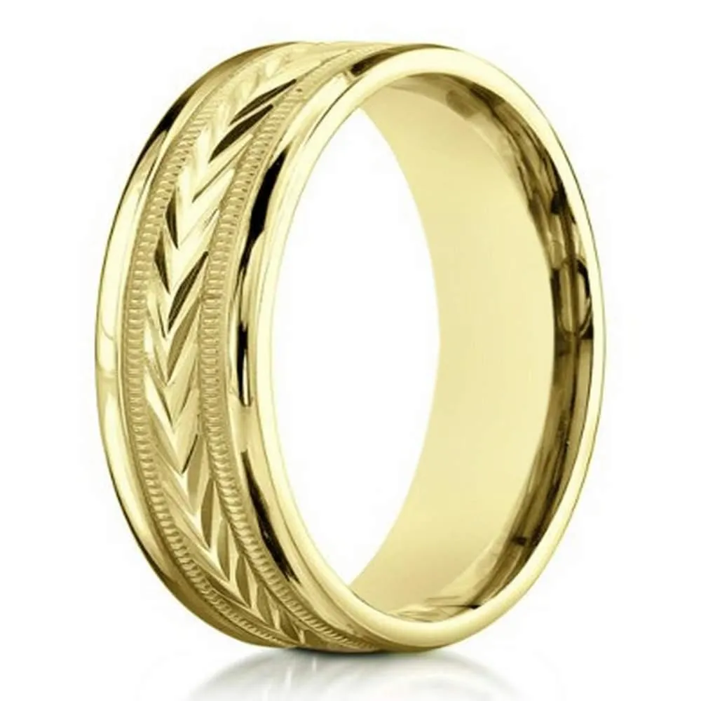 Carved Arrow Design 18K Yellow Gold Designer Ring For Men | 6mm