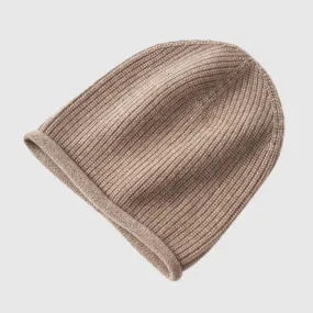 Cashmere beanie hat with rolled hem | 5 colors