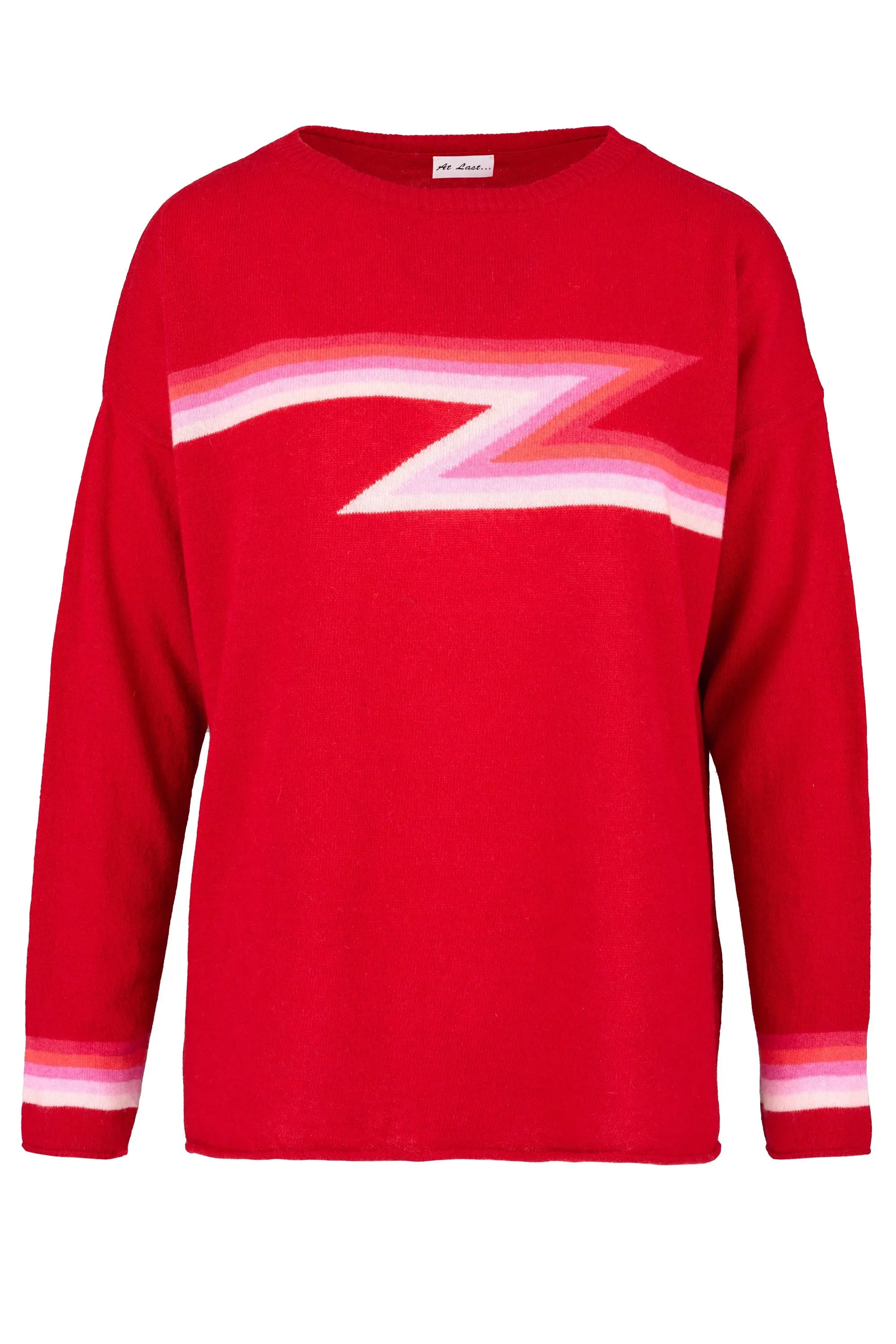 Cashmere Mix Sweater in Zigzag Red