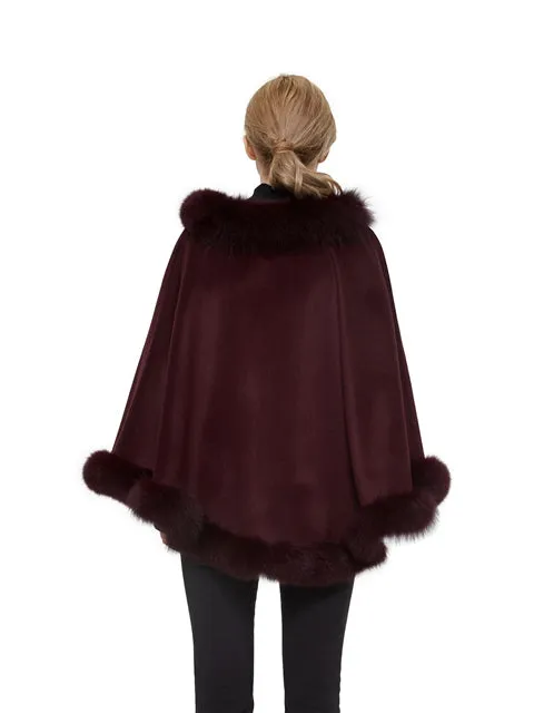 Cashmere poncho with fox trim