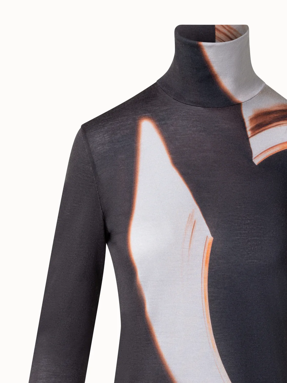 Cashmere Silk Mock Neck Top with Mocca Loop Print